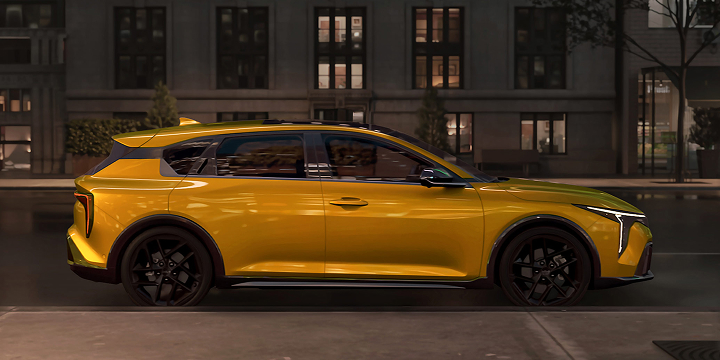 Compact hatchback design shown on the GT-Line Turbo in Sparkling Yellow.
