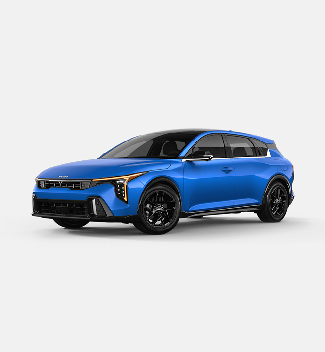 Standing Shot of the 2026 K4 Hatchback GT-Line turbo in Wave Blue.